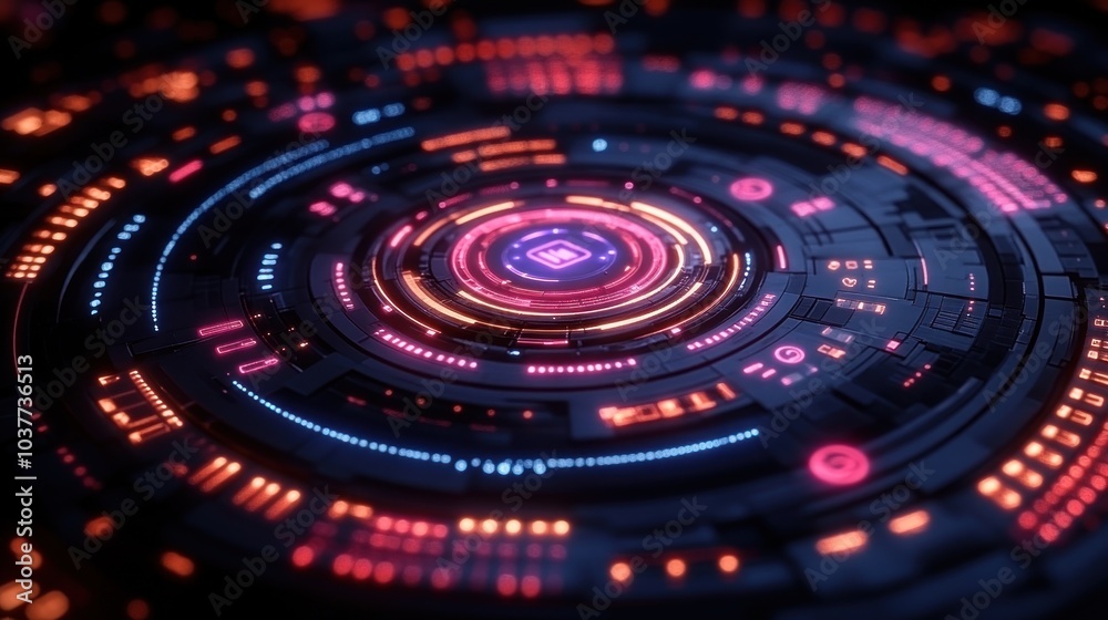 Abstract digital design with glowing circular patterns. Abstract digital design with glowing circular patterns.