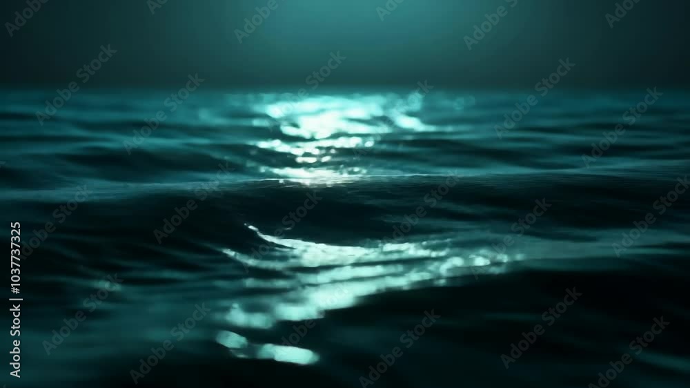 Tranquil Ocean Waves Under Moonlight in Cinematic Close-Up Tranquil Ocean Waves Under Moonlight in Cinematic Close-Up