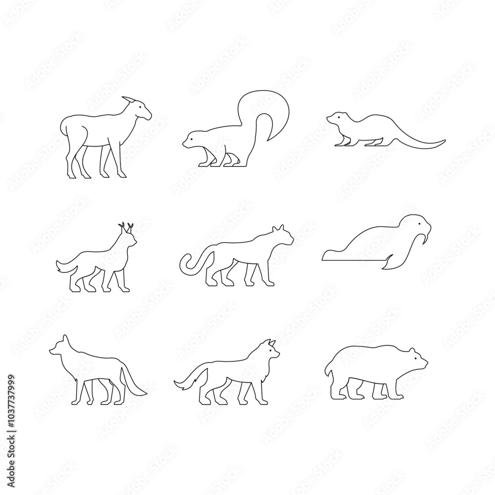 Animal north america black line logo icon design set collection Animal north america black line logo icon design set collection