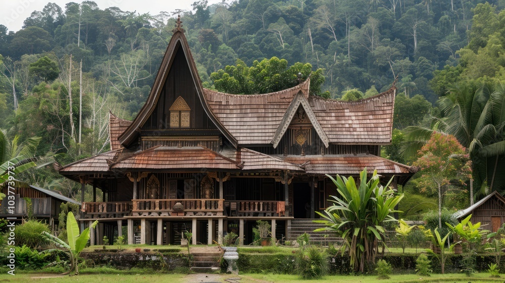 Traditional Malay House in Lush Greenery Traditional Malay House in Lush Greenery