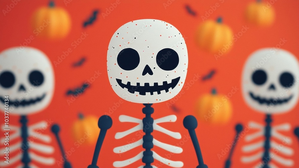 Halloween Boo with playful skeletons and floating pumpkins, festive design Halloween Boo with playful skeletons and floating pumpkins, festive design