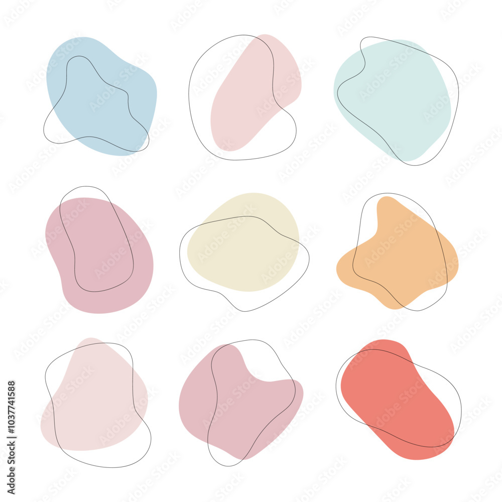 Geometric pastel shapes. The composition consists of abstract, flowing shapes in pastel shades. Geometric pastel shapes. The composition consists of abstract, flowing shapes in pastel shades.