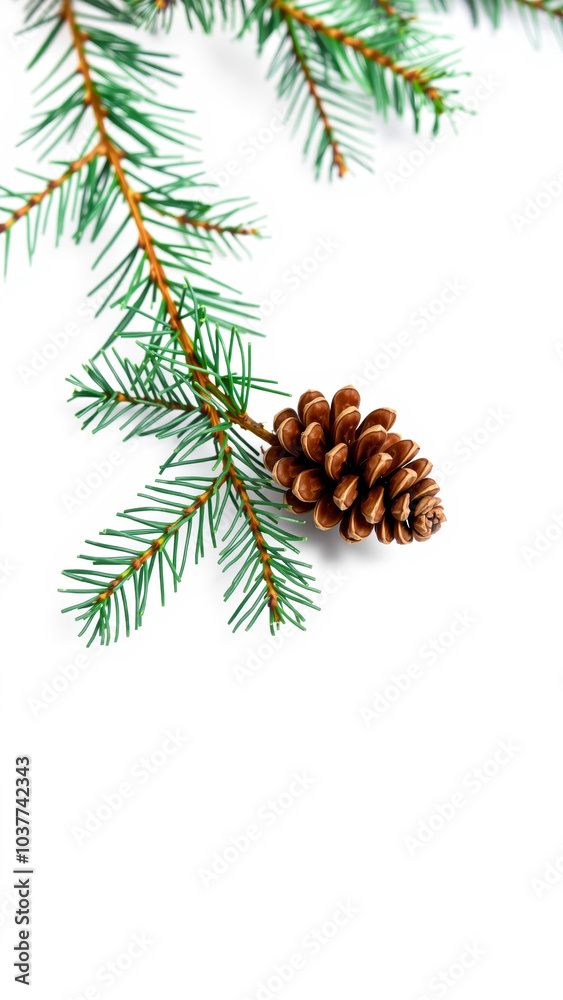 Fototapeta premium single evergreen branch with pine cone
