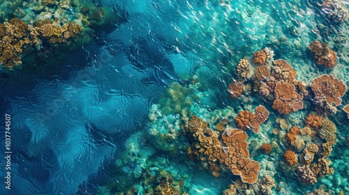 Aerial View of Coral Reef in Crystal Clear Water