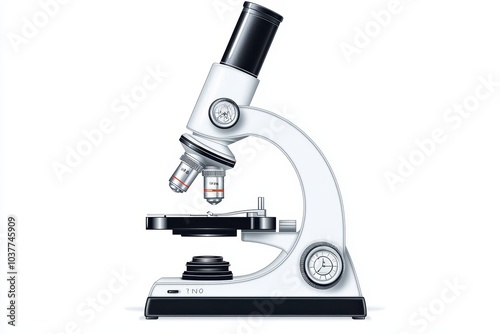 Microscope on a white isolated background, ideal for scientific research and education.