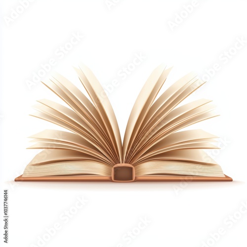 Open book with turning pages, white isolated background. photo