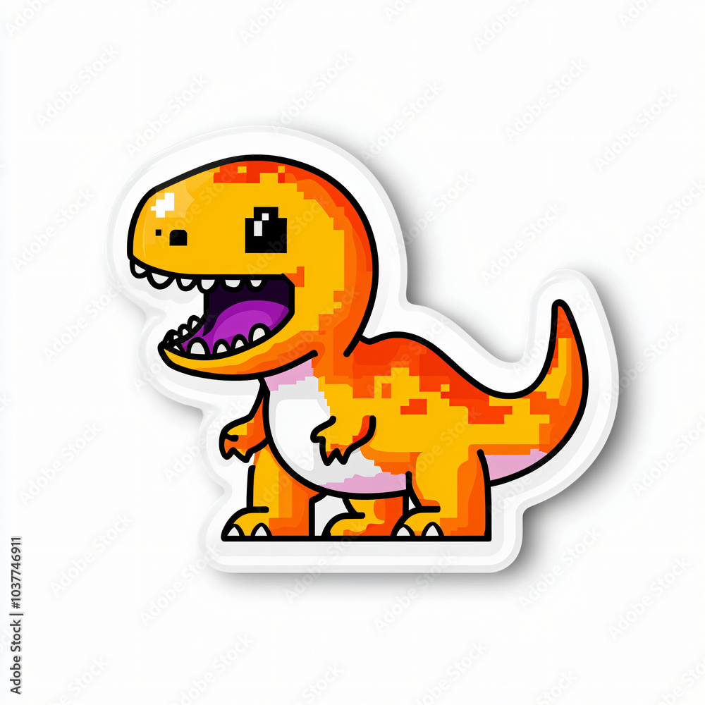 cutout sticker of dinosaur in pixel art style, retro gaming aesthetic isolated on white background cutout sticker of dinosaur in pixel art style, retro gaming aesthetic isolated on white background