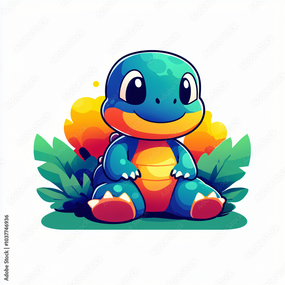 Obraz premium cutout sticker of dinosaur in pixel art style, retro gaming aesthetic isolated on white background