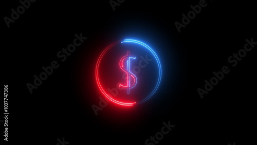 Glowing neon dollar icon illustration on black background