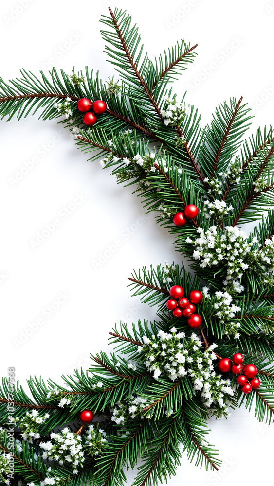 fir branch with snowy accents red berries fir branch with snowy accents red berries