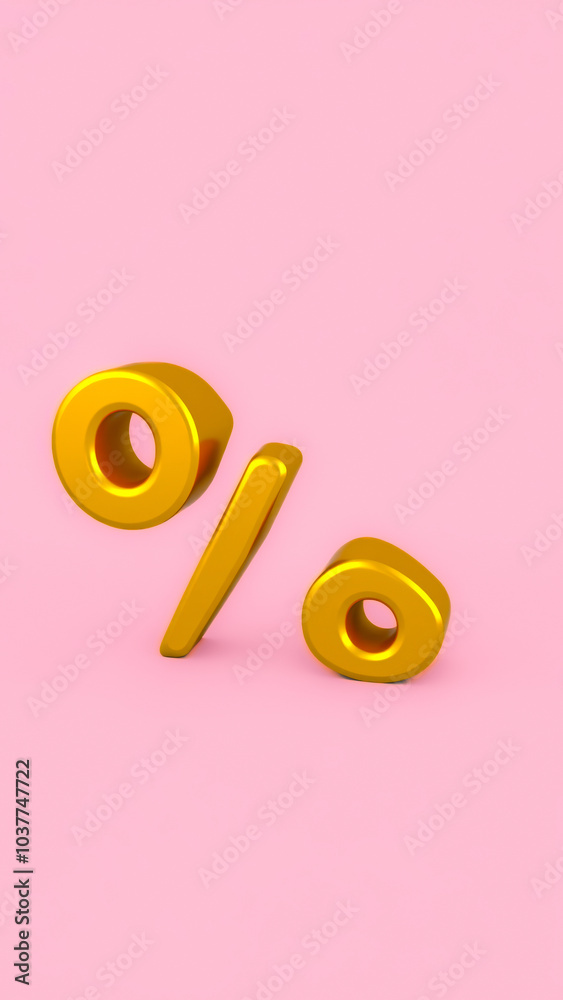 Fototapeta premium shiny golden percentage symbol on a pink background