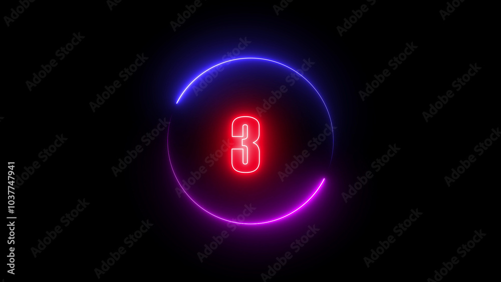 abstract linear neon number three , Educational mathematics concept with neon letter abstract linear neon number three , Educational mathematics concept with neon letter