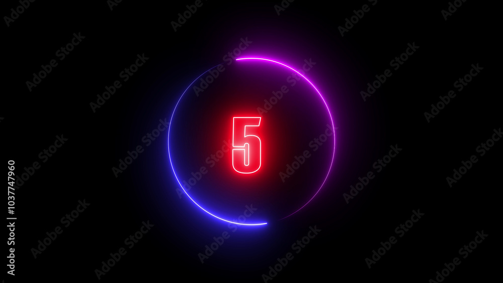abstract linear neon number five , Educational mathematics concept with neon letter abstract linear neon number five , Educational mathematics concept with neon letter