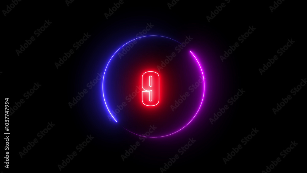 abstract linear neon number nine , Educational mathematics concept with neon letter abstract linear neon number nine , Educational mathematics concept with neon letter