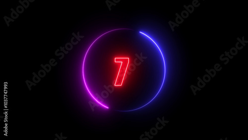 abstract linear neon number sevev , Educational mathematics concept with neon letter