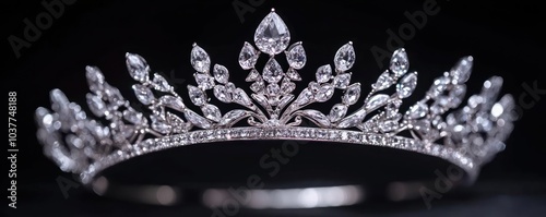 Regal diamond silver crown for a beauty contest queen, adorned with magic crystal tiara; showcasing elegance and sophistication.