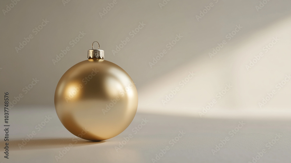 A golden Christmas ornament resting on a flat surface with soft lighting from the window A golden Christmas ornament resting on a flat surface with soft lighting from the window