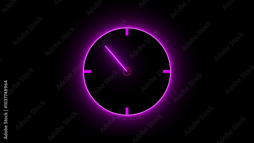 wing clock icon neon light 24 hour day fast speed on black background