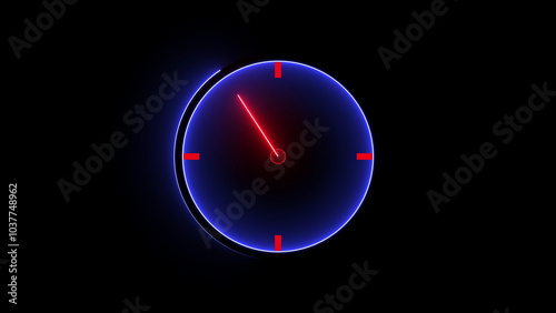 wing clock icon neon light 24 hour day fast speed on black background