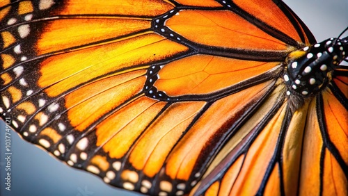 Macro close-up of orange and black monarch butterfly wing photo