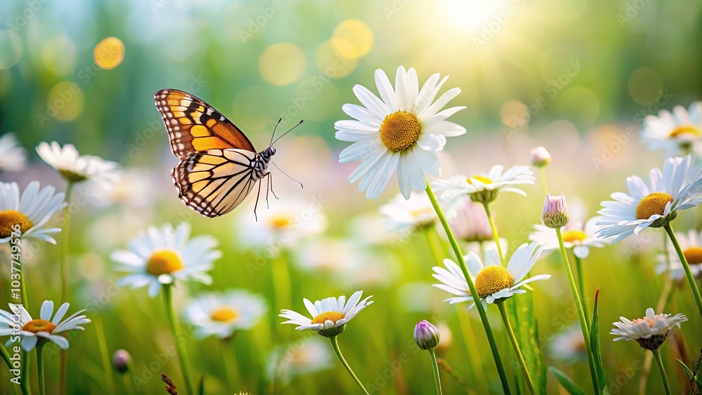 Macro daisies meadow butterfly Macro daisies meadow butterfly