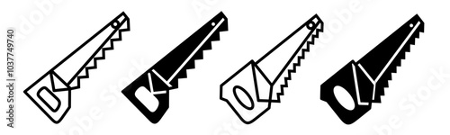 Silhouette of chainsaw icon illustration on white background. Chainsaw icon set. Stock vector.
