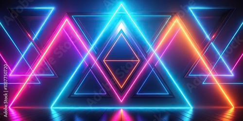 Macro illuminated triangles in a geometric abstract background with radiant whimsical composite neon lights