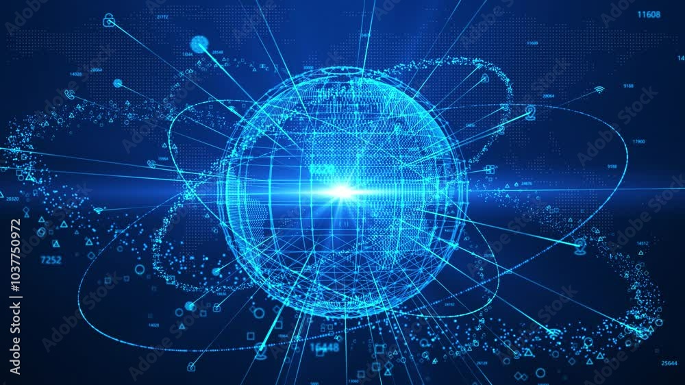 Blue technology earth, digital world map Blue technology earth, digital world map