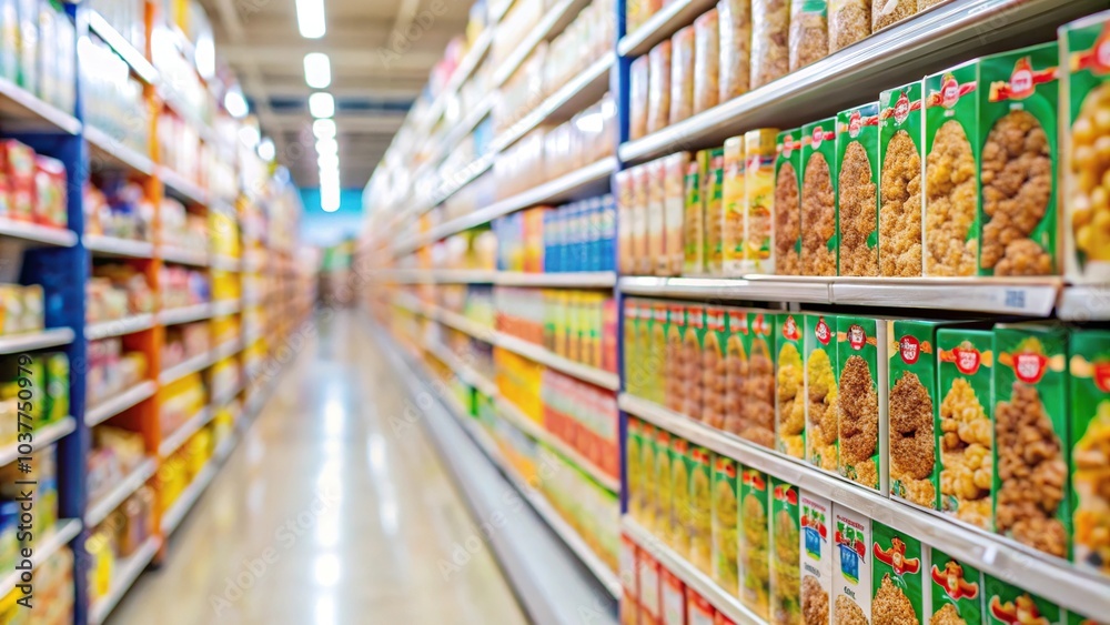 Macro Kashi Go cereal boxes on a supermarket shelf Macro Kashi Go cereal boxes on a supermarket shelf