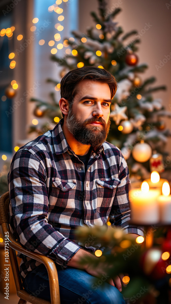 Obraz premium bearded man reflects by candlelight