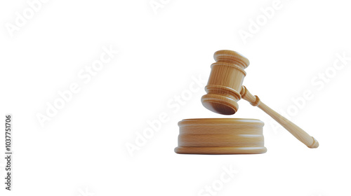 Wooden Gavel on Sound Block for Legal Symbolism, transparent bg