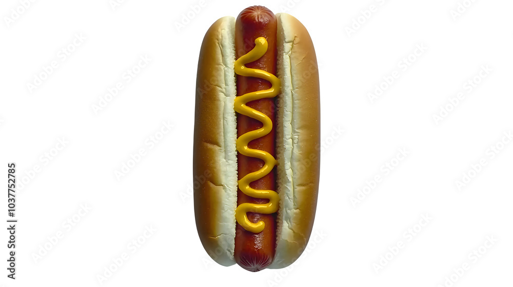 Classic Hot Dog with Mustard Top View, transparent bg Classic Hot Dog with Mustard Top View, transparent bg