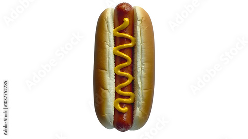 Classic Hot Dog with Mustard Top View, transparent bg