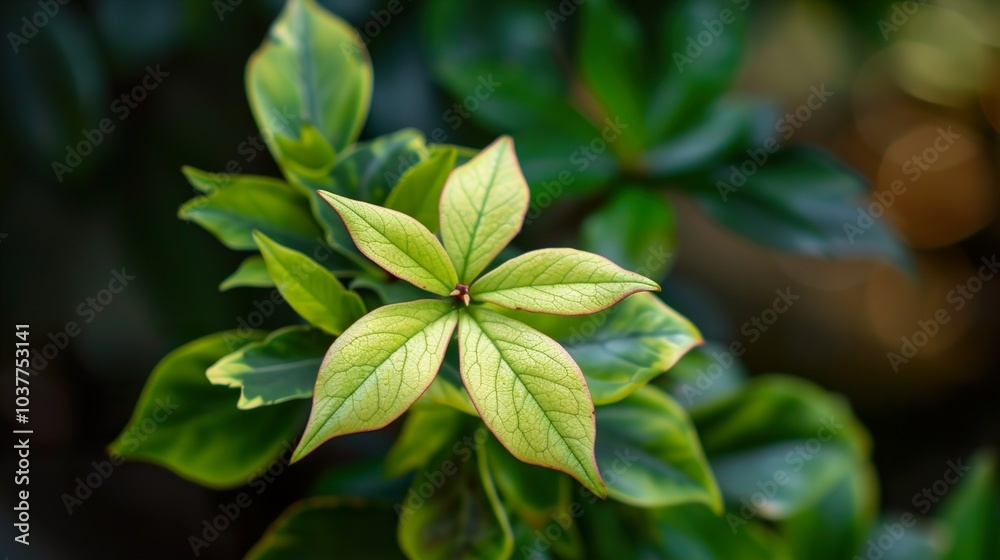 Close-up of Vibrant Green Leaves with Red Edges Close-up of Vibrant Green Leaves with Red Edges