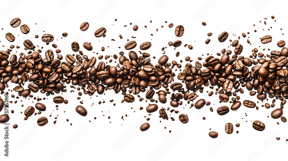 Coffee Beans Falling in a Dynamic Arrangement, transparent bg Coffee Beans Falling in a Dynamic Arrangement, transparent bg