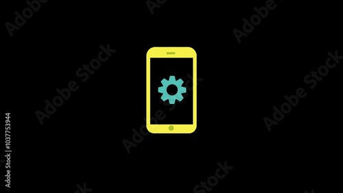 Settings and mobile phone blue and green color icon neon illustraiongreen color. Black background