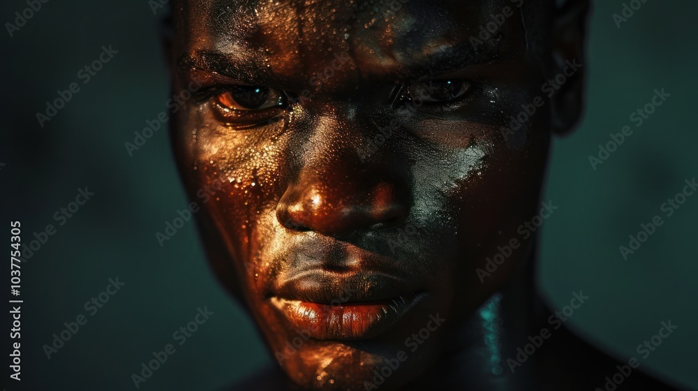 Close-up Portrait of a Man with Sweat Close-up Portrait of a Man with Sweat
