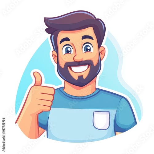 Bright and cheerful, this cartoon showcases a happy man giving a thumbsup, radiating positivity and joy on a plain backdrop.