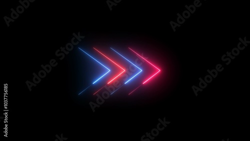 Glowing neon arrow line animation with black background