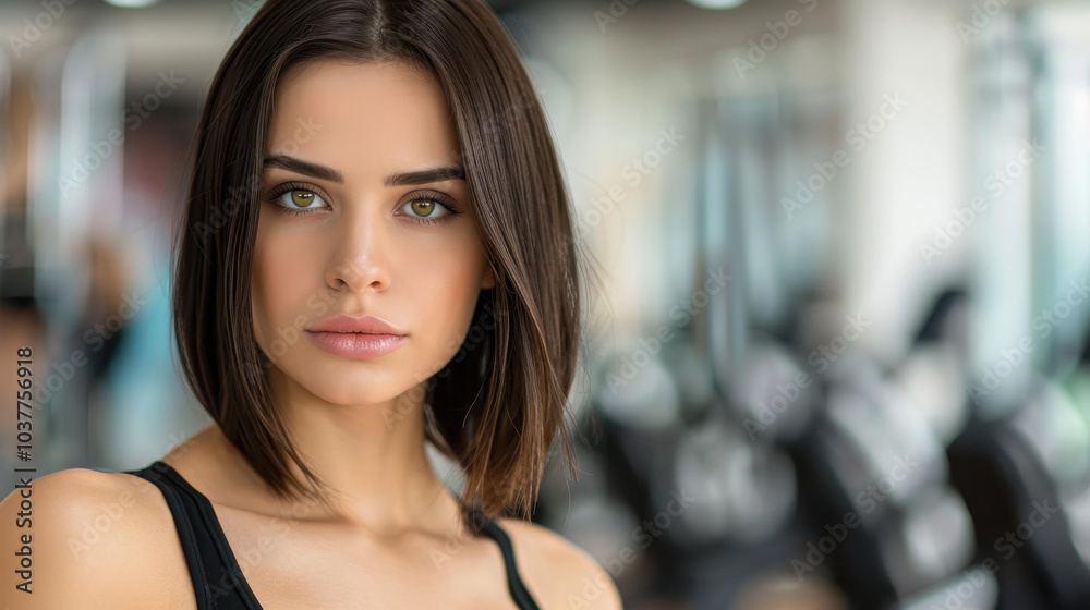 Strong brunette woman in sleek black gym wear, showcasing her fit physique and ready to tackle her workout regime. Strong brunette woman in sleek black gym wear, showcasing her fit physique and ready to tackle her workout regime.