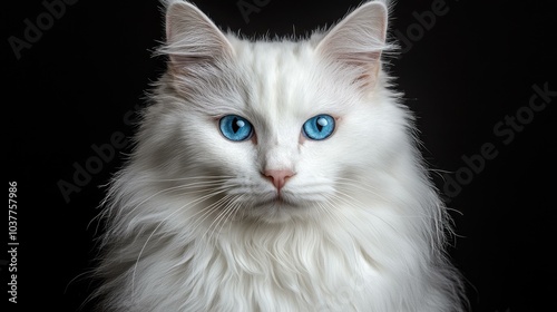 Captivating closeup of a  white cat with stunning blue eyes, perfect for pet lovers and photography enthusiasts.