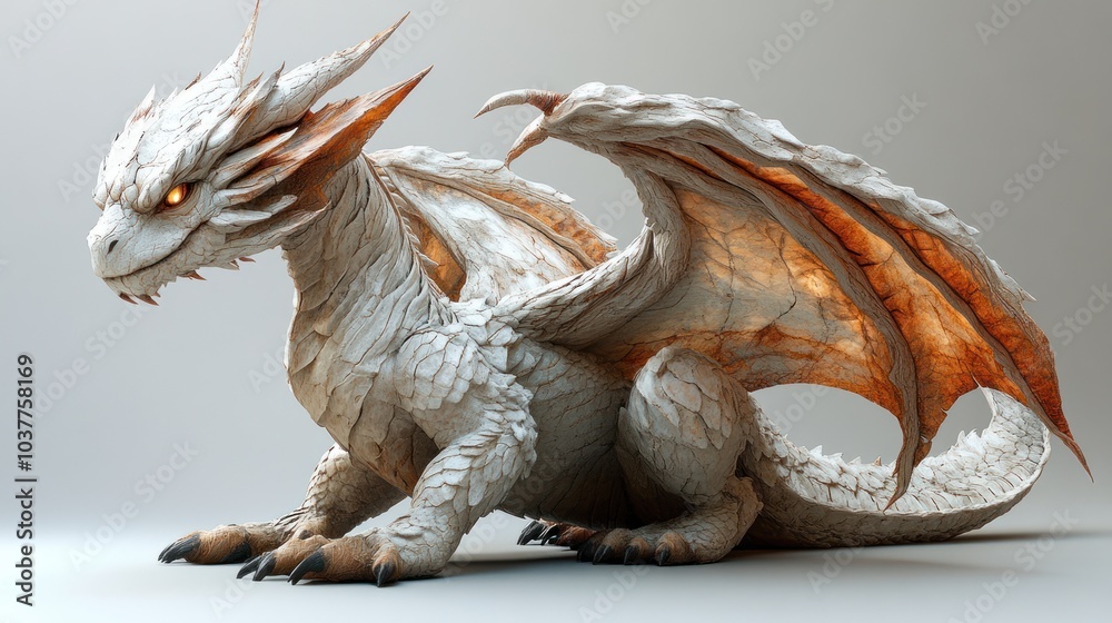 A detailed, stylized dragon sculpture with intricate wings. A detailed, stylized dragon sculpture with intricate wings.
