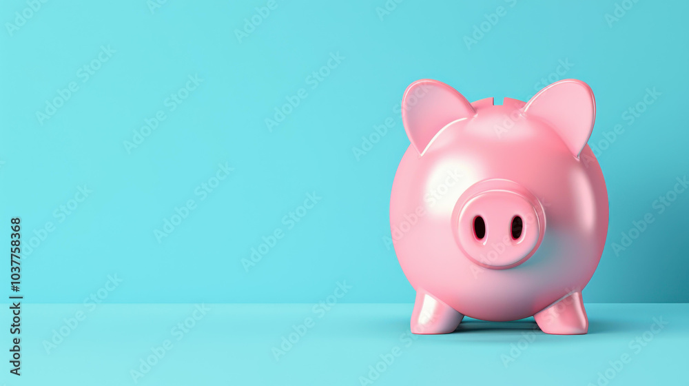 A charming pink piggy bank sits on a soft blue background, symbolizing the joyful essence of saving money. A charming pink piggy bank sits on a soft blue background, symbolizing the joyful essence of saving money.