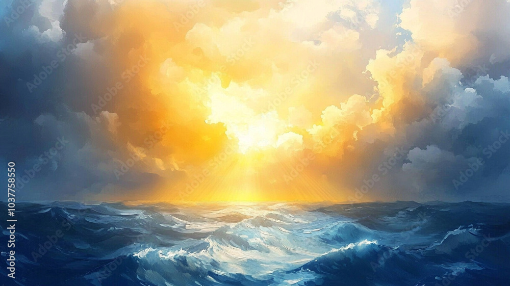 Obraz premium An ethereal painting with soft light and blended brushstrokes of the sea and sky