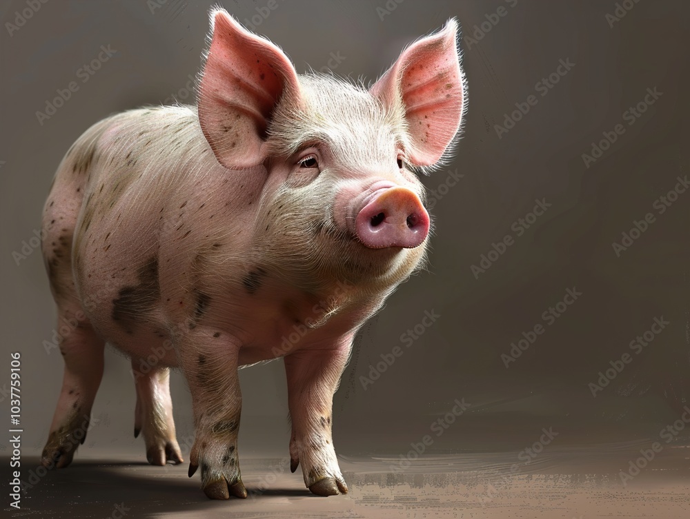 Close-up Portrait of a Pink Pig with Spotty Skin Close-up Portrait of a Pink Pig with Spotty Skin
