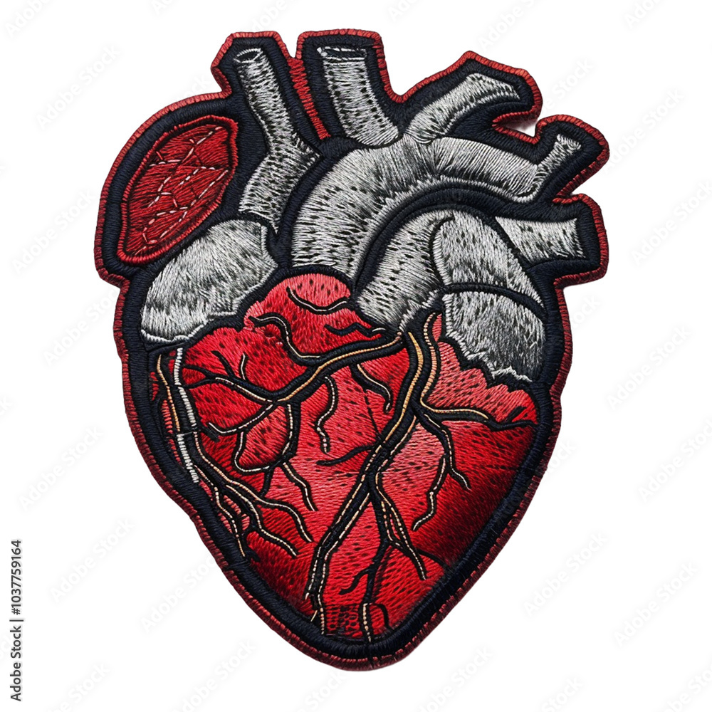 Naklejka premium heart embroidered patch badge on isolated transparent background.png 