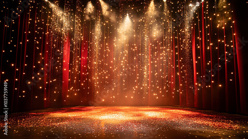 Magical Christmas performance on a stage adorned with sparkling lights and vibrant curtains