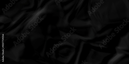 Crumpled texture of dark black wrinkle chaotic paper. old crumple black old paper sheet abstract shape recycling wrapping background space for texture.	
