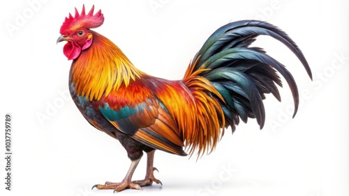 Wallpaper Mural Gamecock rooster isolated on white background, rooster, gamecock, isolated, white background, bird, feather, colorful Torontodigital.ca