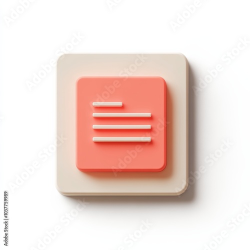 Minimalist 3D representation of a document icon, symbolizing information and files, isolated with a soft shadow on a white background